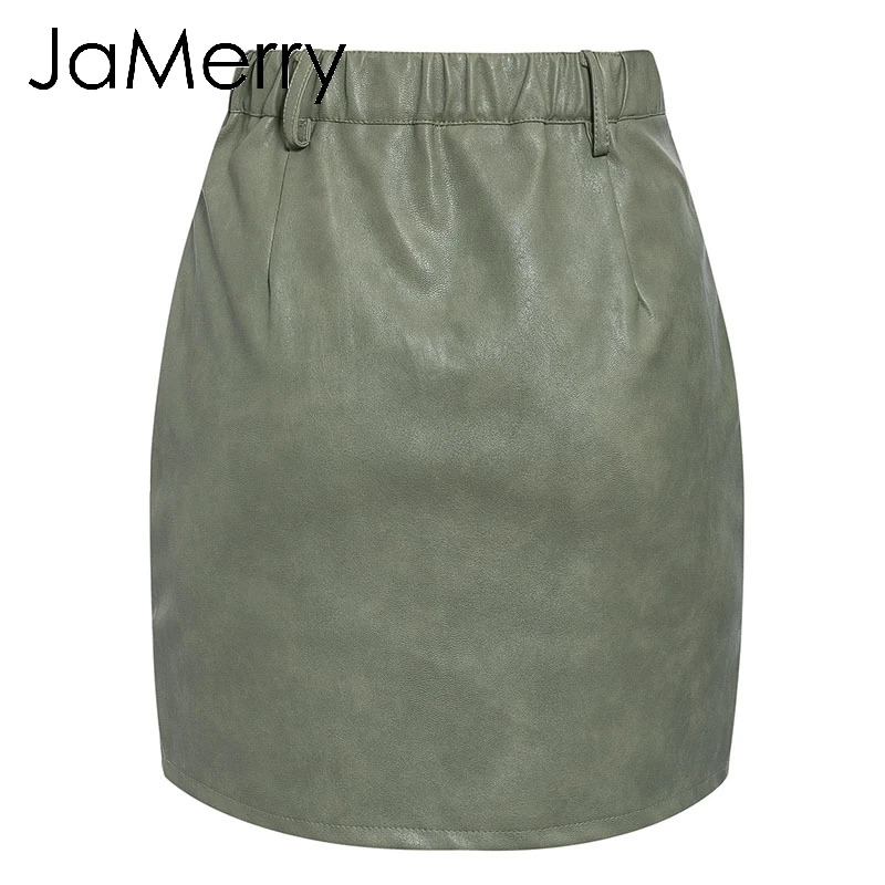 JaMerry, винтажная Осенняя кожаная женская юбка, высокая талия, молния, облегающая мини-юбка, модная зимняя женская уличная юбка с карманами