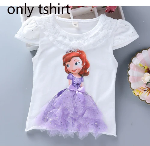 only shirt Новые летние комплекты одежды для девочек Детские хлопковые футболки с рисунком Эльзы, кружевная футболка принцессы+ длинные штаны, леггинсы одежда для детей с 3D рисунком - Цвет: only shirt