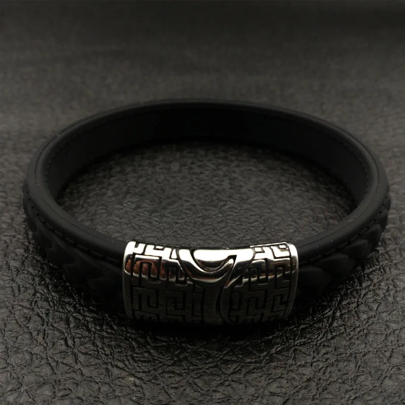 

Hot sale high Quality silicone Bracelet Men Stainless Steel twist Braid silicone Bracelet With Magnetic Buckle Clasp
