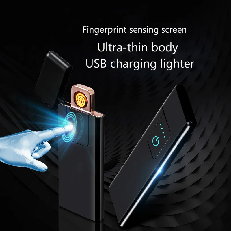 Ультратонкая ветрозащитная зарядная Зажигалка дисплей питания отпечаток пальца