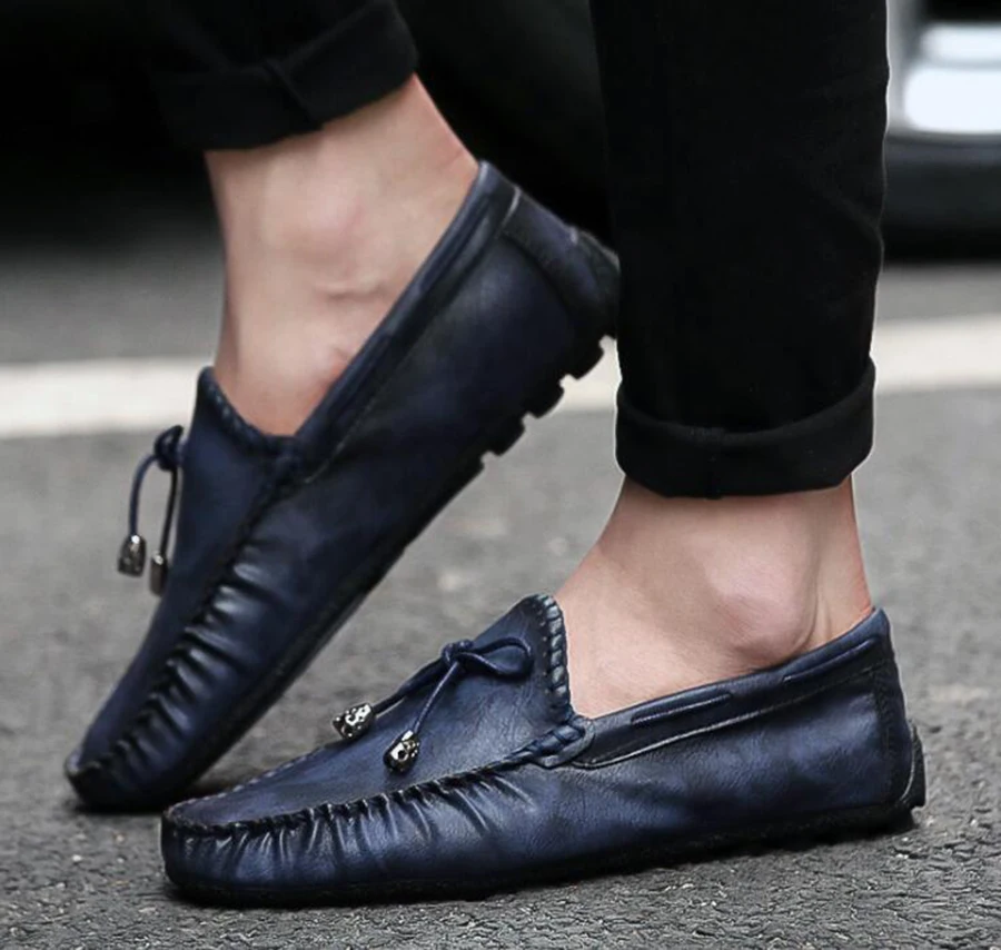 Round Head Flat Casual Peas Shoes Business Comfortable Men's Korean Youth Tide Leather | Обувь