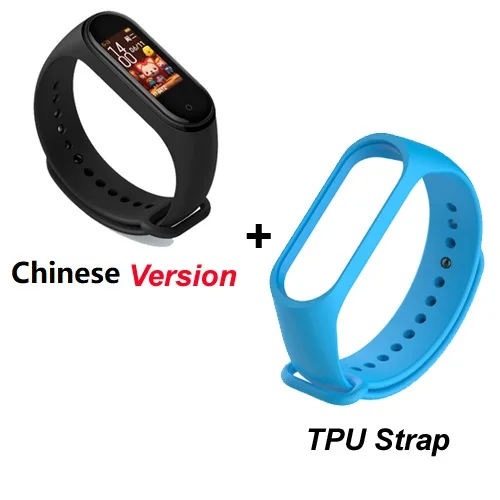 add blue strap Xiaomi Mi 4 смарт-браслет цветной экран пульсометр фитнес черный смарт-браслет музыка Bluetooth 5,0 водонепроницаемый браслет - Цвет: add blue strap