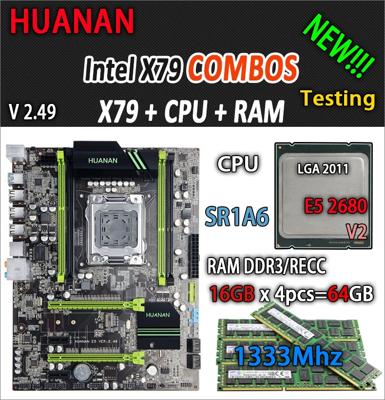Huanan Zhi V2.49 X79 материнская плата LGA2011 блок питания ATX комбо E5 2680 v2 SR1A6 4x16G 64 Гб 1333 МГц USB3.0 SATA3 PCI-E NVME M.2 SSD