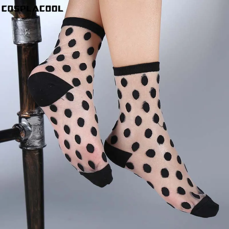 

[COSPLACOOL]Dot Silver Transparent Harajuku Calcetines Female High-end Fashion Socks Sexy Silk Socks Women/Ladies Lace Sokken