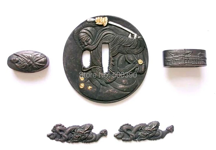 

Vintage Alloy Tsuba Fitting Set For Japanese Samurai Sword Ninja Katana - Warrior Tsuba