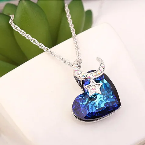 

ANNGILL Blue Purple Crystal Necklaces & Pendants Heart Star Moon Necklaces Valentine'S Day Gift Crystals From Swarovski Jewelry