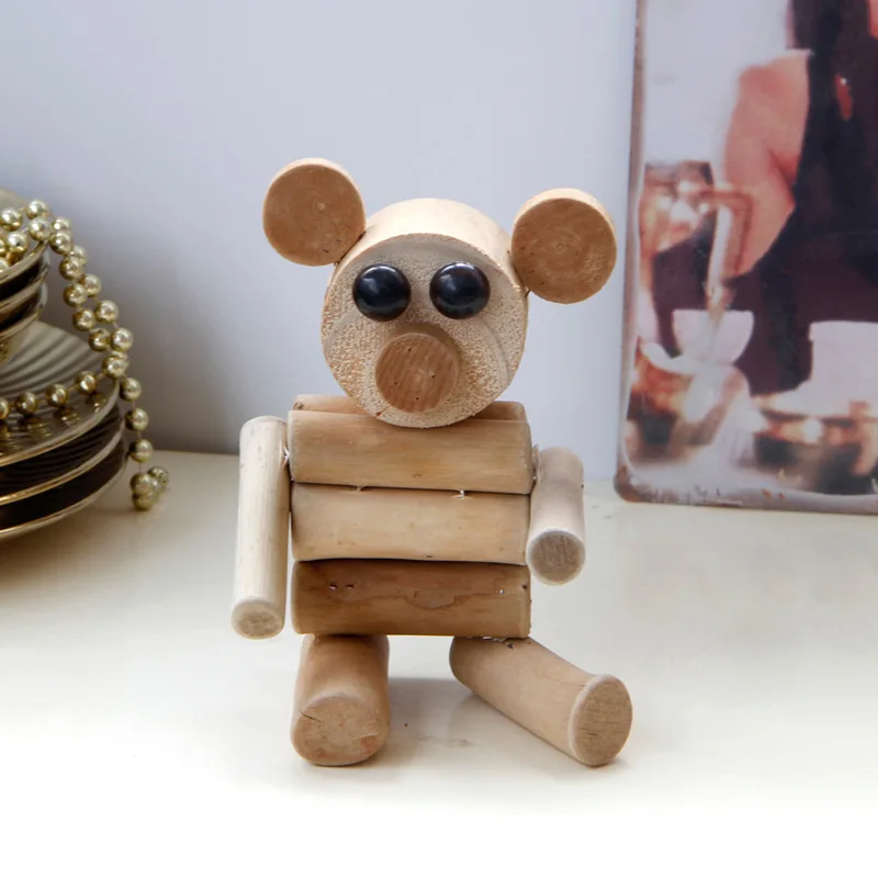 VILEAD 6.2'' Cute Wood Bear Figurines Handmade Wooden Decoration Cartoon Animal Model Vintage Home Decor Gift for Kids | Дом и сад