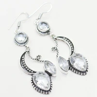 white topas 70 mm silver overlay on copper earrings e0422
