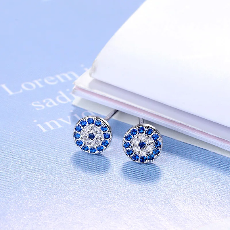 

FENGLI Blue Crystal Round Stud Earring Small Prevent Allergy Earrings for Women Trendy Ear Studs Wholesale