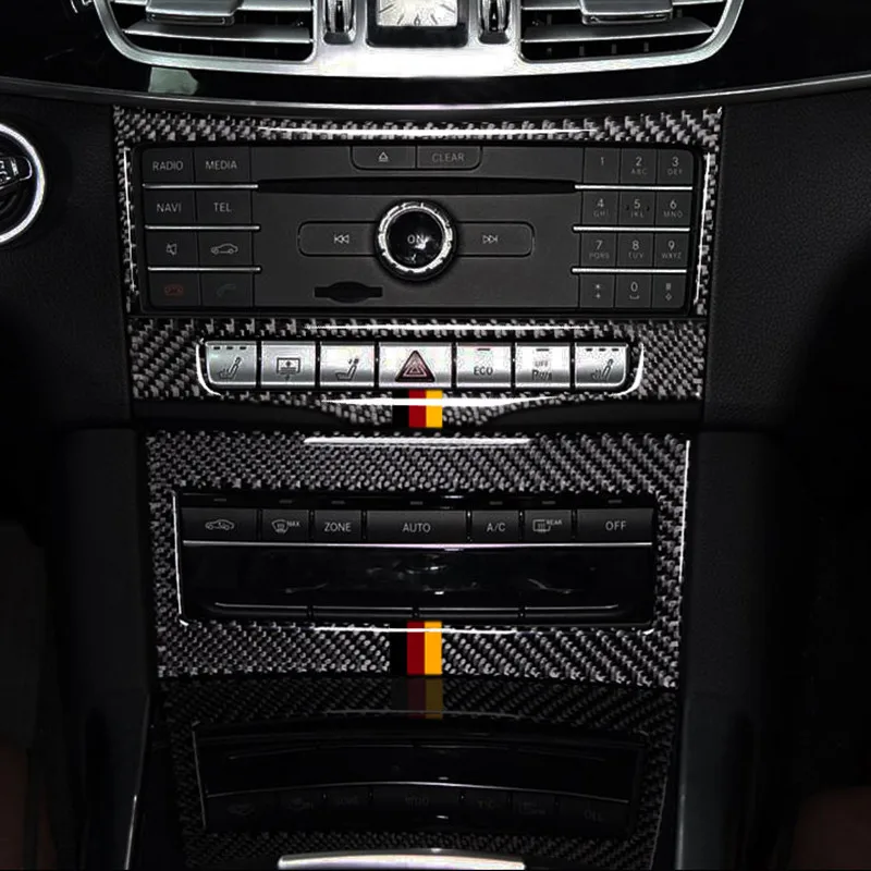 Car Center Console Air Conditioning CD Panel Decoration Sticker Trim For Mercedes Benz E Class W212 2014-15 Carbon Fiber Decals