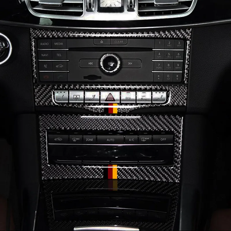 Car Center Console Air Conditioning CD Panel Decoration Sticker Trim For Mercedes Benz E Class W212 2014 15 Carbon Fiber Decals|Лепнина для