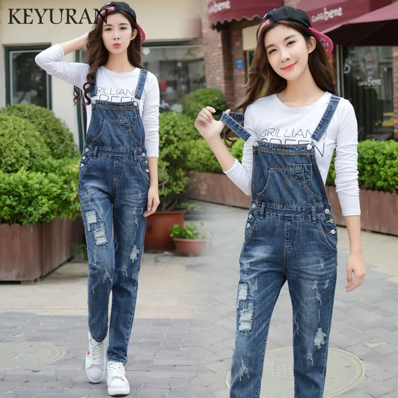 2019 Новинка весны женские комбинезоны Boyfriend Denim комбинезон рваные и пуговицы