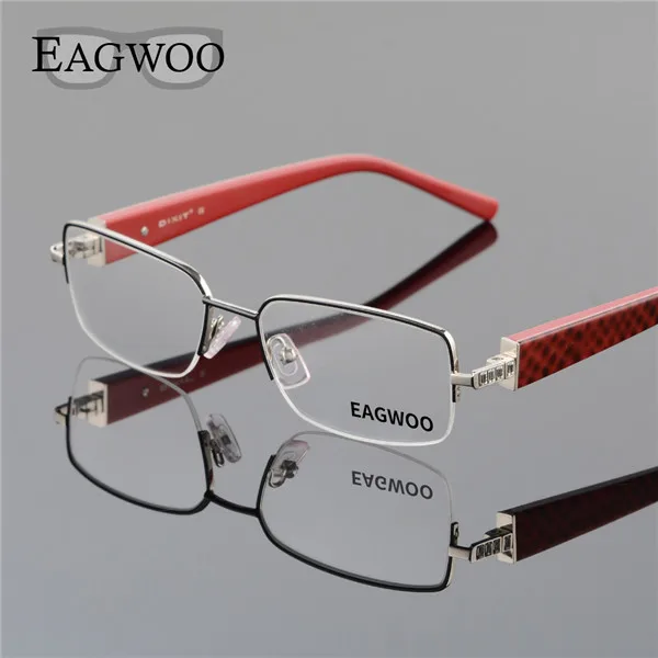 EAGWOO, женские элегантные очки с кристаллами, полуоправа, оптическая оправа, новинка, очки по рецепту, простые очки для глаз, весенние дужки D8061 - Цвет оправы: Black