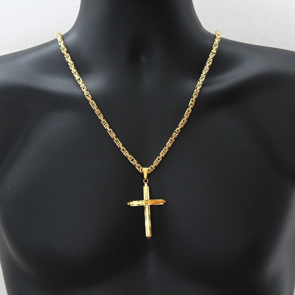 Cross Pendant Necklace Men Boy Gold Stainless Steel Chain Jewelry for 18&quot-30&quot | Украшения и аксессуары