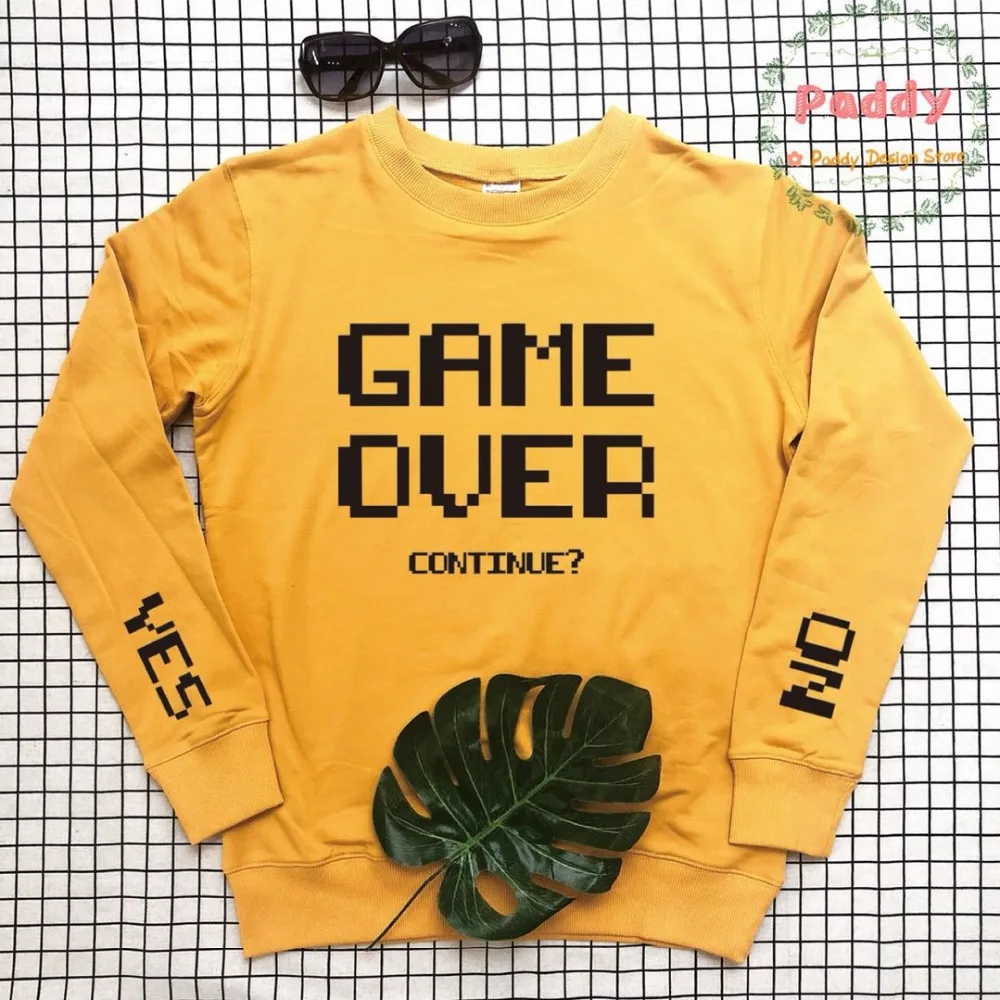 Женская толстовка с надписью Game Over модный Забавный текстовый слоган джемпер