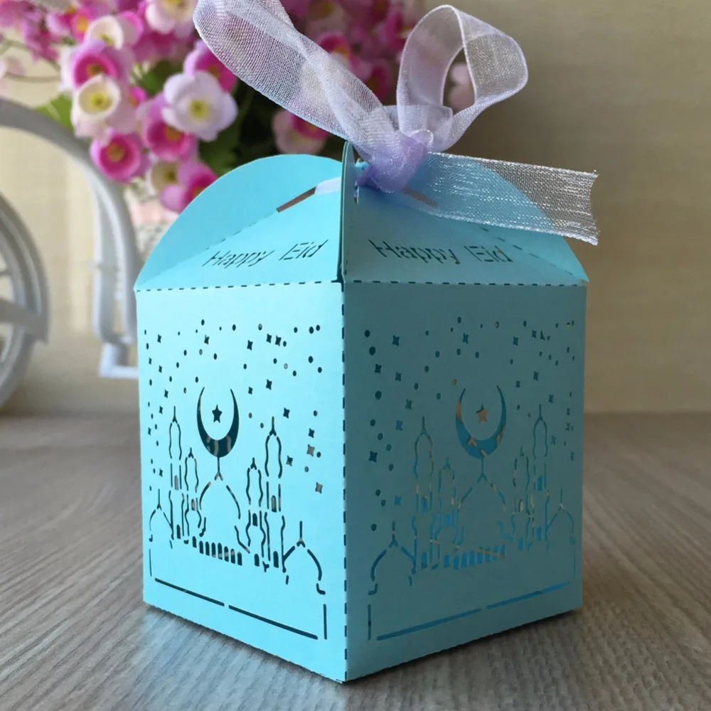 

100pcs /lot free shipping free ribbon laser cut ramadan gift box,ramadan party decorations,happy eid favor boxes for eid-ul-fitr