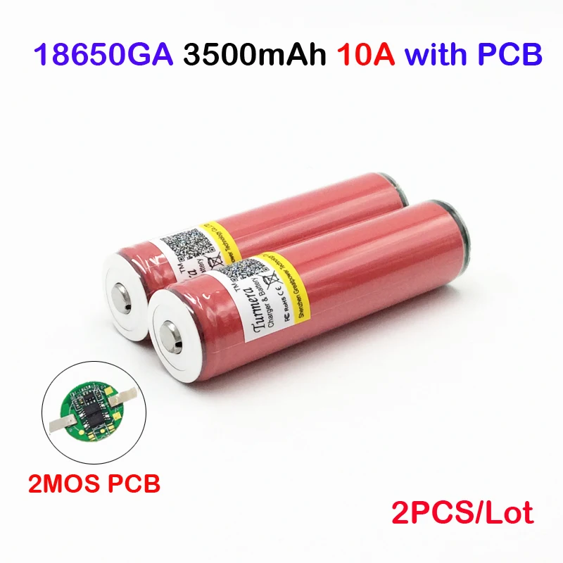 

Ncr18650ga 3500 мАч 2 шт. для sanyo ncr18650ga защищенные 3,6 В 10A аккумуляторы с плоским верхом NCR18650GA 3500 мАч с печатной платой ma14