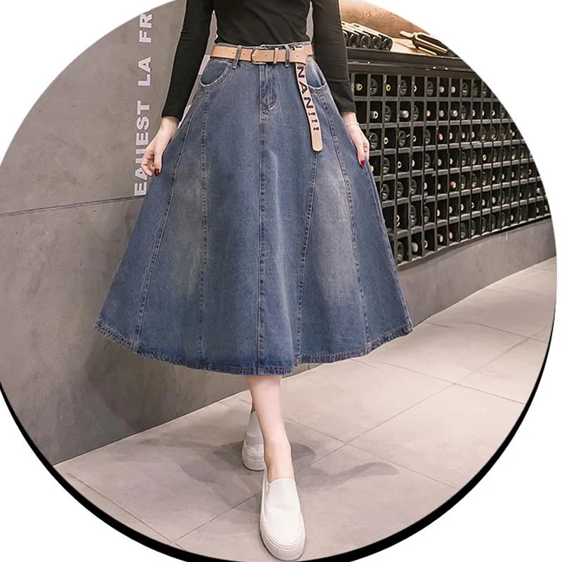 Faldas mujer moda Осенняя модная женская длинная Повседневная джинсовая юбка плюс размер Макси трапециевидная юбка винтажная Джинсовая юбка миди