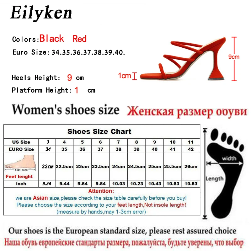Eilyken/Новинка 2021 года Модные черные и красные мюли Тапочки на высоком каблуке