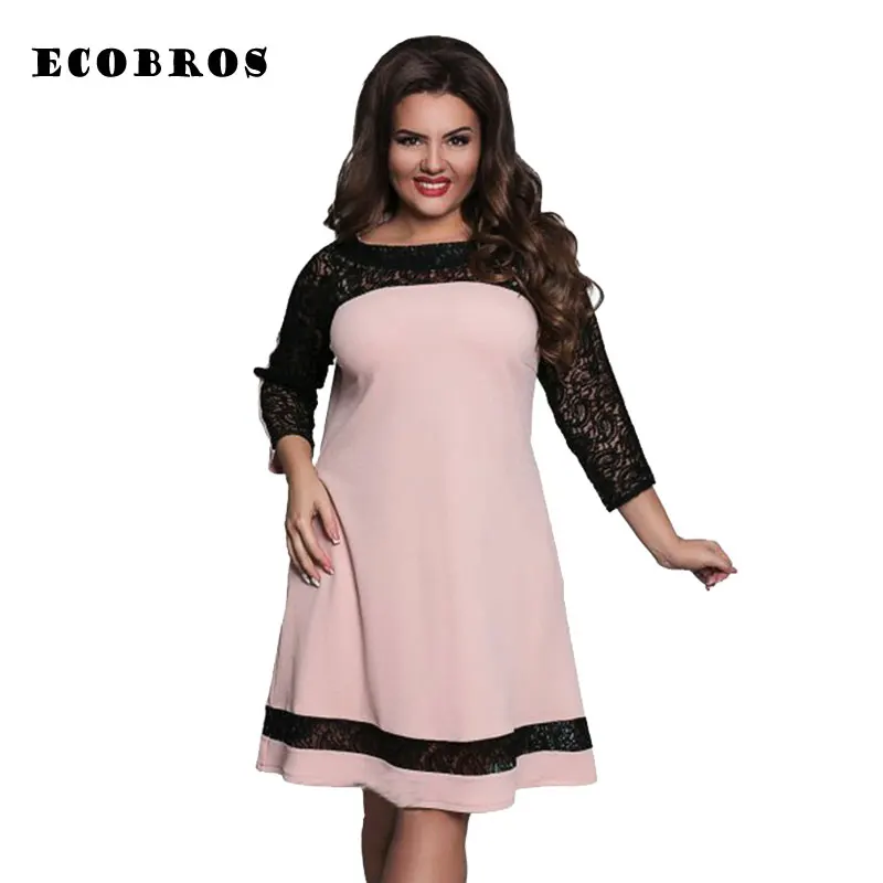 ECOBROS большой размер 6XL 2019 новинка для полных женщин мм кружевное платье свободное