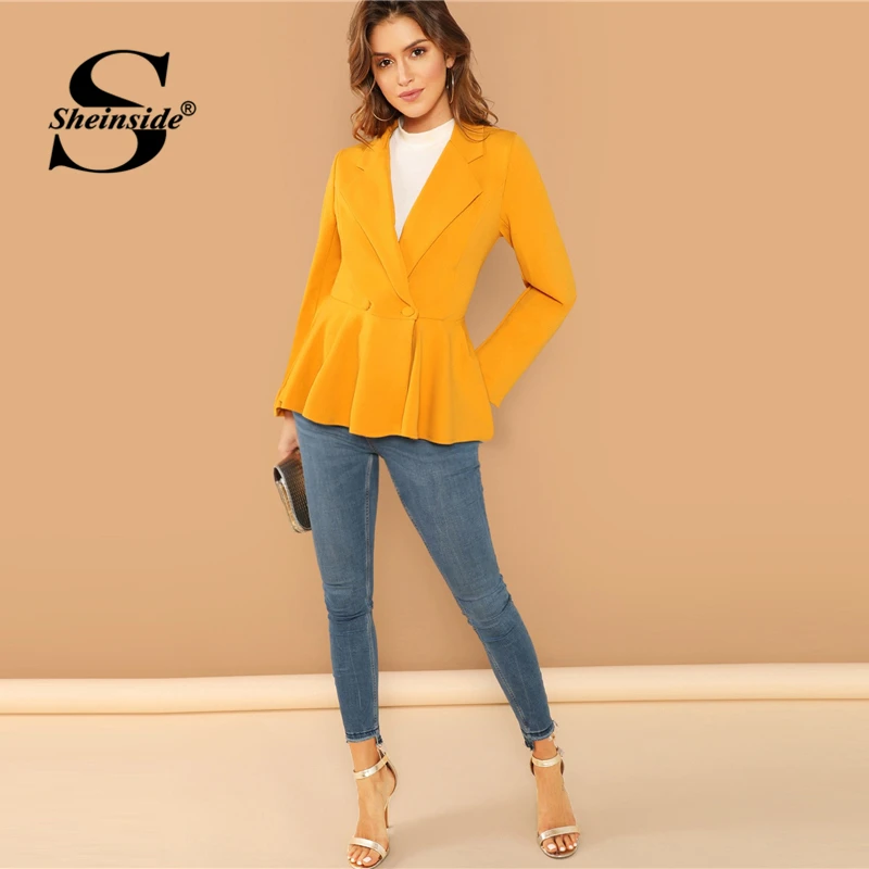 Sheinside Ginger элегантные женские блейзеры и куртки с длинным рукавом офисный Женский блейзер-карандаш с баской Осень Женская мода тонкая верхняя одежда