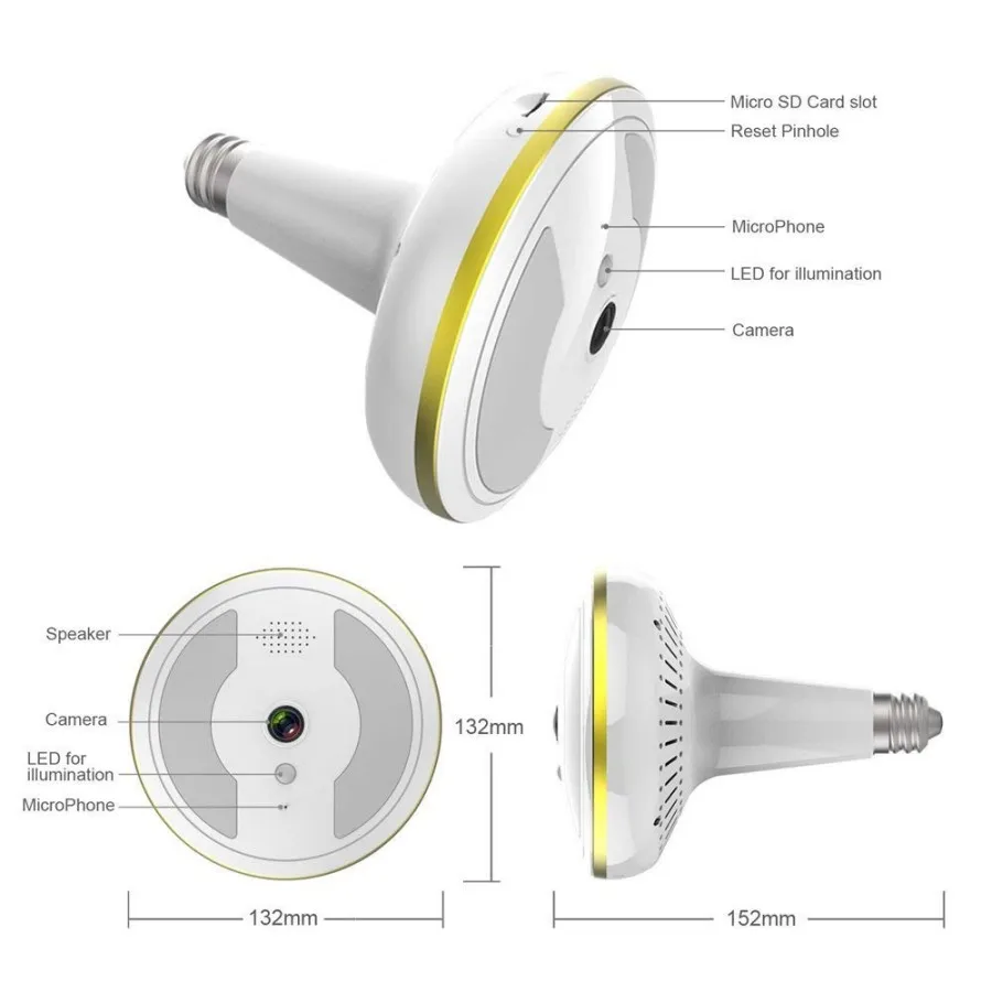 

Wireless WiFi Security Camera Light Bulb Home Security System 360 Degree with Motion Detection Night Vision for IOS Android APP