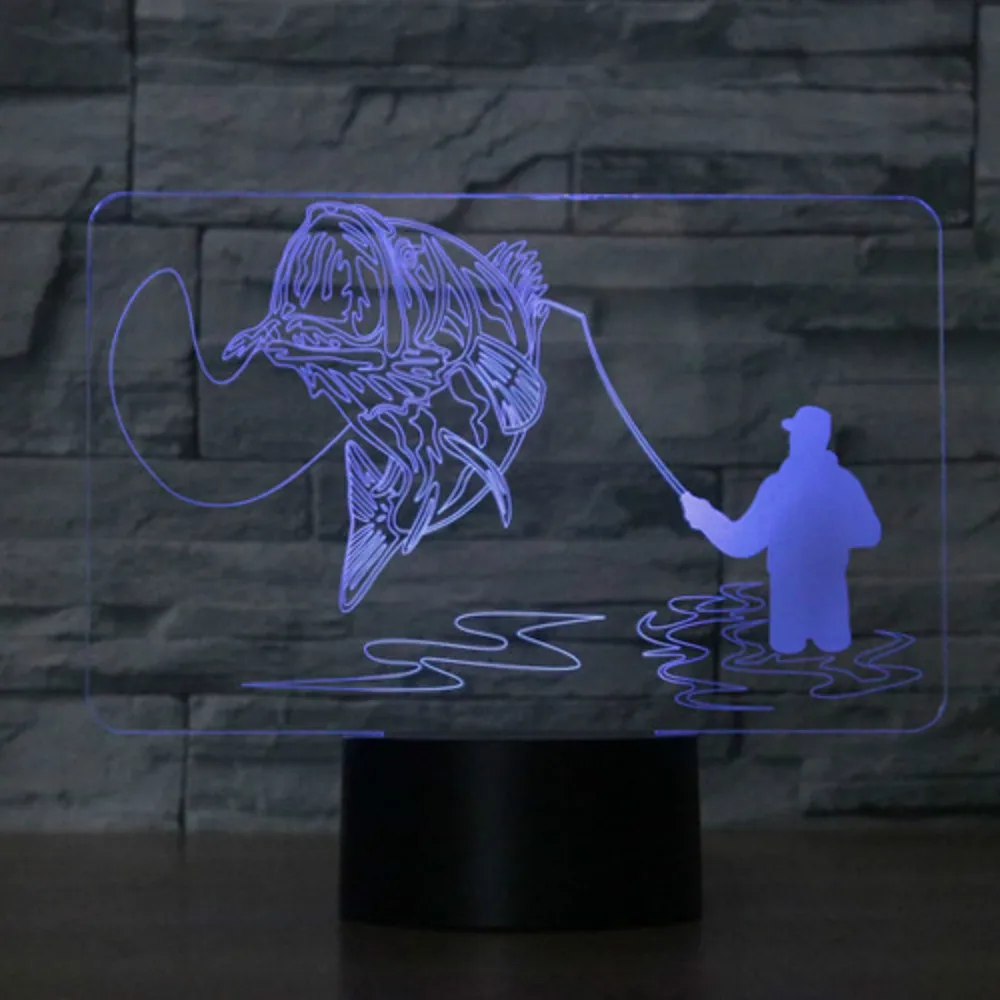 Креативная 3D лампа для рыбалки USB светодиодный ночник дистанционный