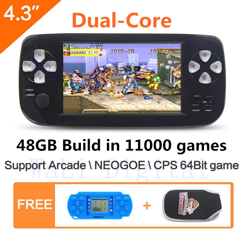 JXD 48 ГБ 4,3 дюймов двухъядерный портативная игровая консоль, встроенная в 11000 игры для NEOGEO \ CPS \ GBC \ GB \ SNES \ FC \ MD \ GG \ SMS MP4 PDF