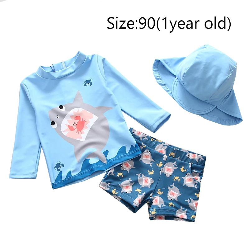Dollplus купальный костюм из 3 предметов, купальный костюм для мальчиков, УФ-защита для детей, Детский купальный костюм с рисунком, Детский костюм для дайвинга, пляжная одежда - Цвет: Sky blue  90