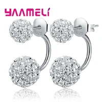 11 colors options full austrian cz crystal paved stud earrings for women 925 sterling silver two disco balls brincos jewelry
