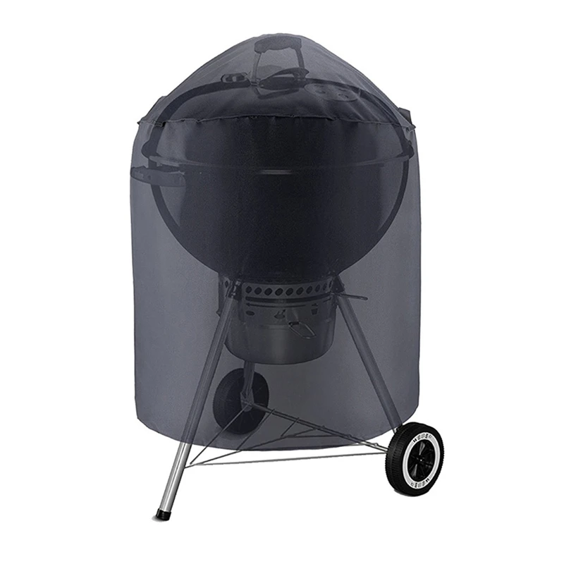 

Outdoor Waterproof Round Kettle BBQ Grill Barbecue Cover Black Polyester Protector UV Resistant Easy Cleaning Durable