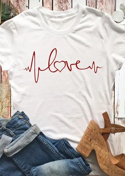 Lover Heartbest короткий рукав Футболка на каждый день Tumblr с красным топ сердечком