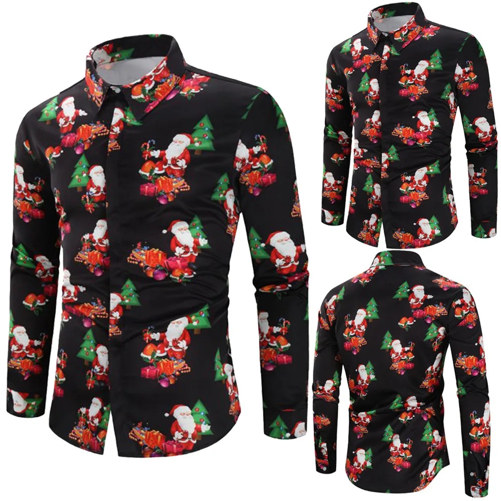 S XL для мужчин с длинным рукавом Рождественская блузка снежинки Санта конфеты