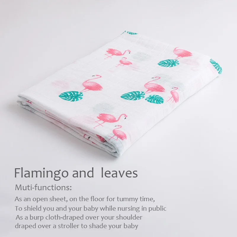 flamingo and leaves Детское муслиновое бамбуковое хлопковое мягкое банное полотенце для новорожденных, Пеленальное Одеяло, многофункциональное дизайнерское постельное белье - Цвет: flamingo and leaves