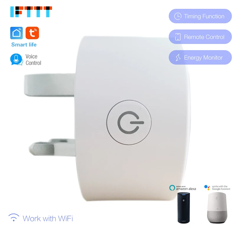 16A Wi Fi штепсельная вилка Великобритании умная розетка Беспроводная голосовое