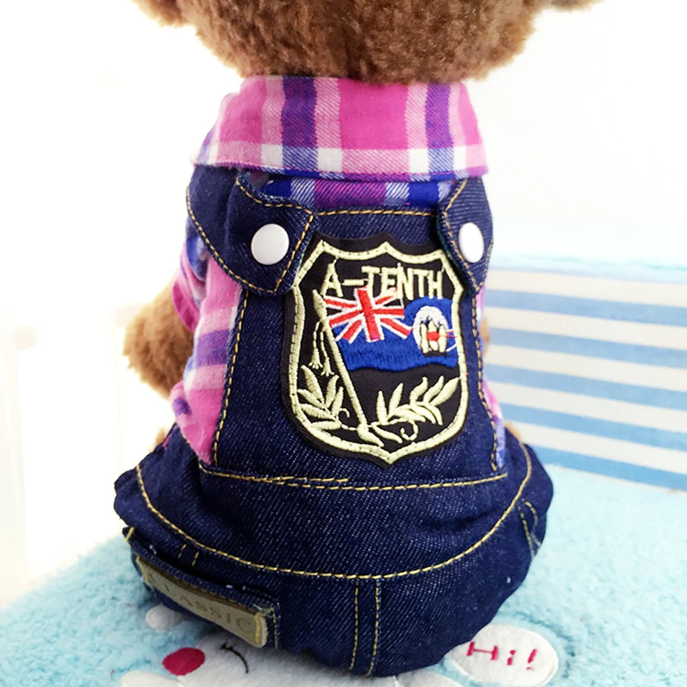 Милый плед Стиль Denim Pet Комбинезоны для малышек щенок джинсовые комбинезоны