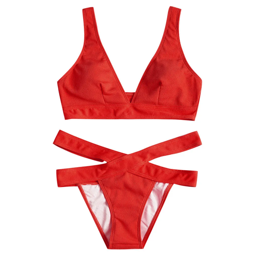 Женский купальный костюм однотонный раздельный купальник пуш ап с бюстгальтером