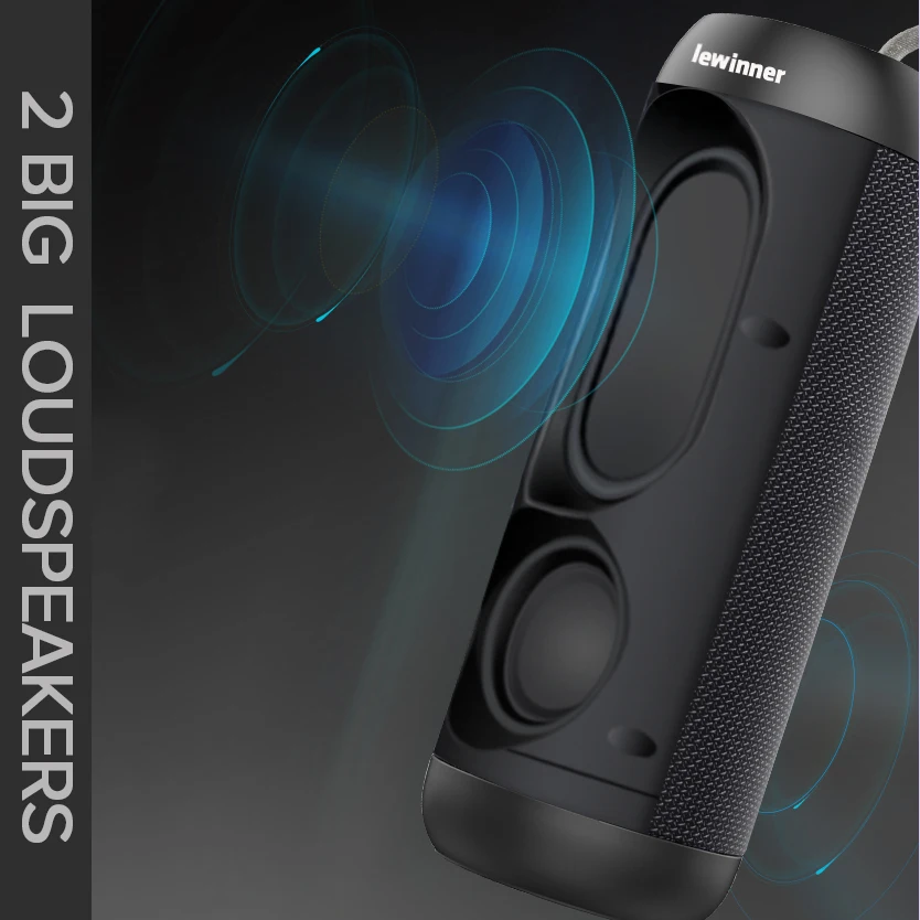Lewinner ткани Bluetooth колонки Беспроводной IPX6 Водонепроницаемый TWS сабвуфер 14 Вт стерео звук с микрофоном Поддержка беспроводной зарядки