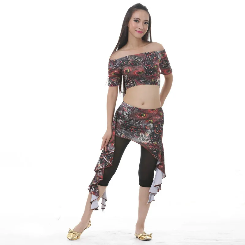 sexy women belly dance top clothes hip scarf pants off shoulder peacock costume | Тематическая одежда и униформа