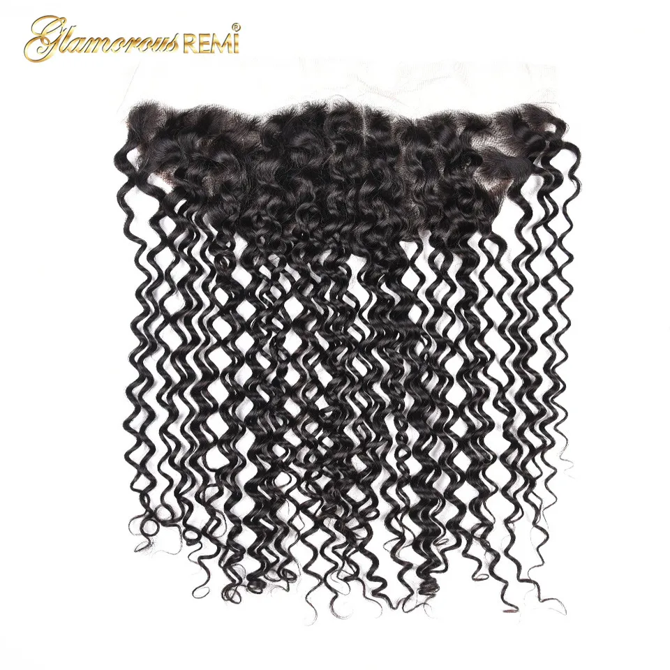 Lace Frontal Closure Indian Hair Jerry Curly 13x4 Free/Middle/Three Part Human With Baby Natural Color 8-20 | Шиньоны и парики