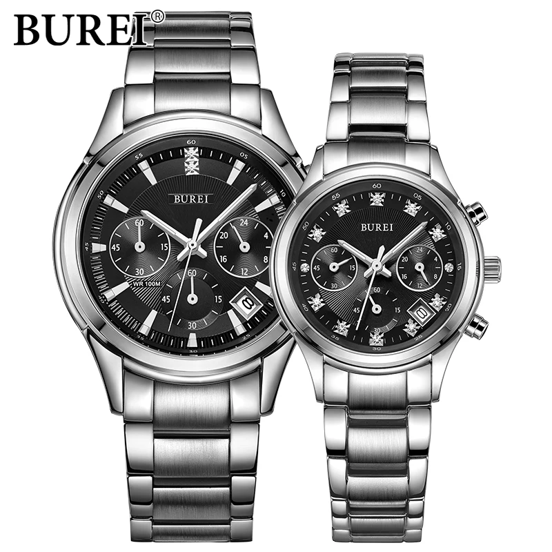 Бренд BUREI мужские модные повседневные спортивные часы многофункциональные