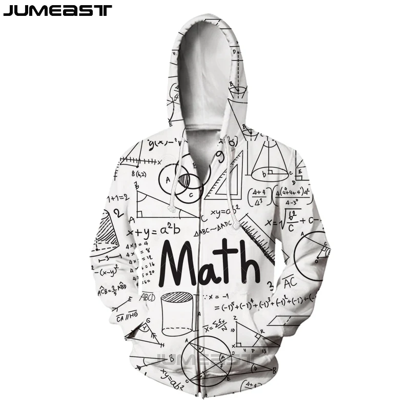 Бренд Jumeast, забавная физика, математическая формула, для мужчин/женщин, с 3D принтом, на молнии, с капюшоном, с геометрическим узором, с длинным рукавом, куртка, спортивный пуловер