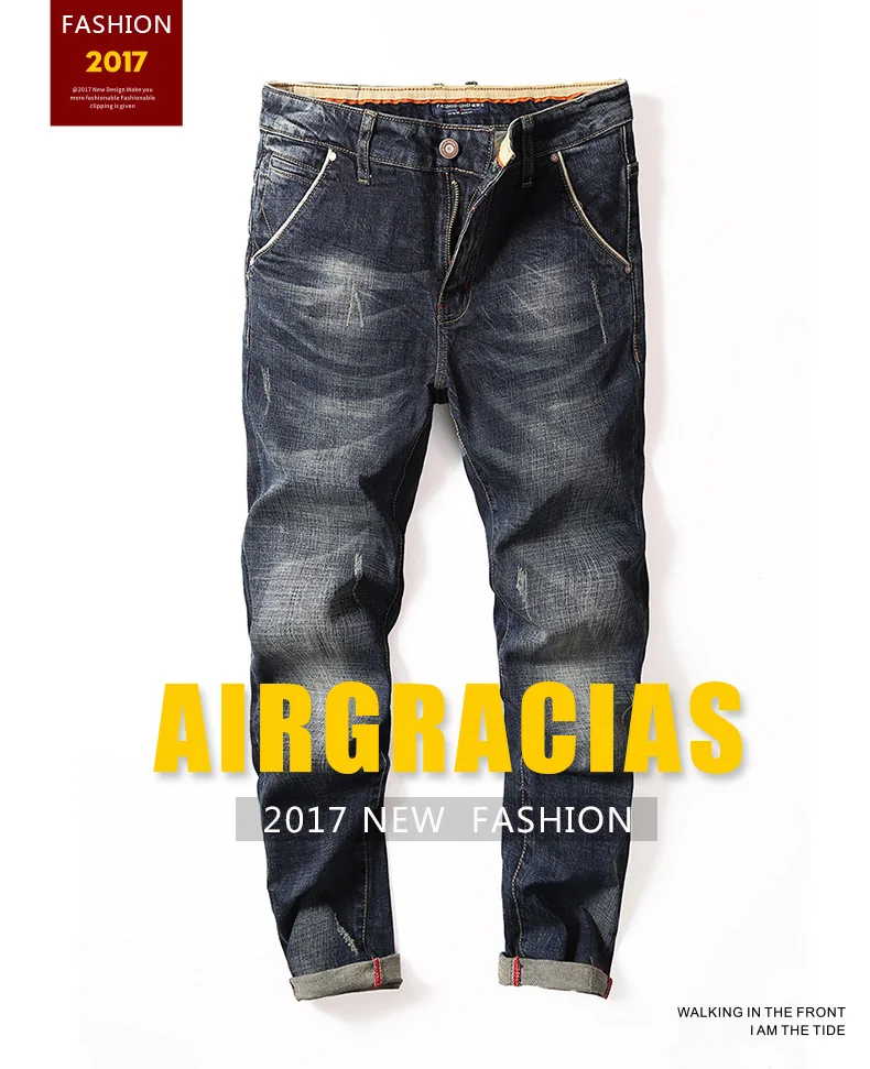 AIRGRACIAS, Классические мужские джинсы, прямые джинсы, четыре сезона, мужские длинные штаны, брюки, эластичные байкерские джинсы, размер 28-40