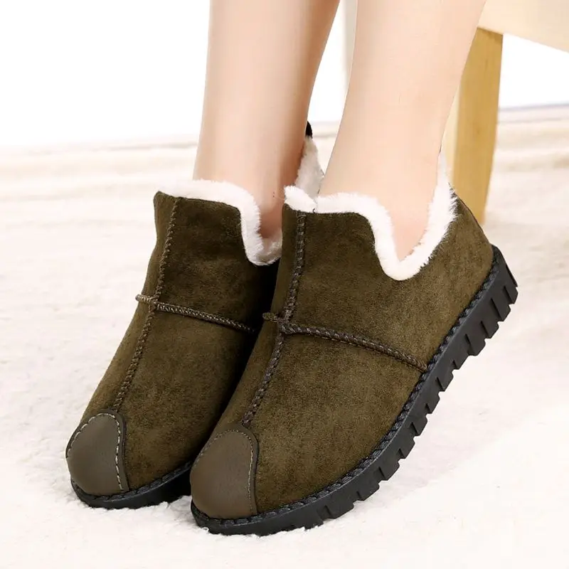 Army Green Ботильоны; зимние ботинки; женские модные теплые зимние полусапожки на плоской подошве; Новое поступление; женская обувь на меху с плюшевой стелькой - Цвет: Army Green