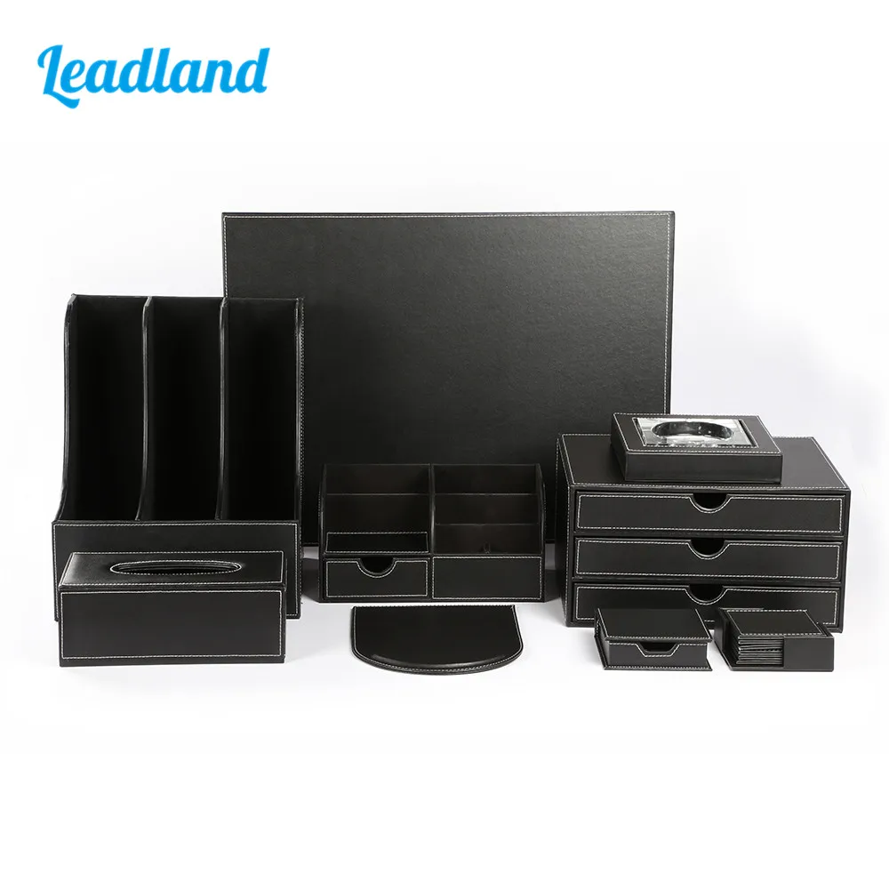 preço Luxo Mesa De Escritório 9-piece Conjunto Caneta Titular Lápis Mouse Almofada Organizador Caixa De Papelaria Dispensador De Tecido Cinzeiro T04 Preto/marrom