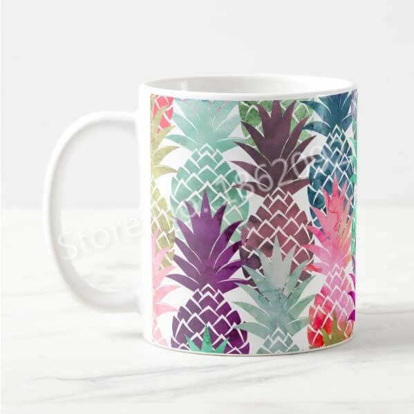 Тропическая кружка с ананасами Гавайские ананасы Пастельная Акварельная