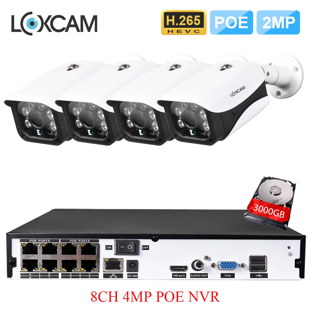 H.265 8CH 4MP 4CH 5MP POE NVR комплект 4 шт. 2MP CCTV Камера Системы IP66 Открытый IP security P2P