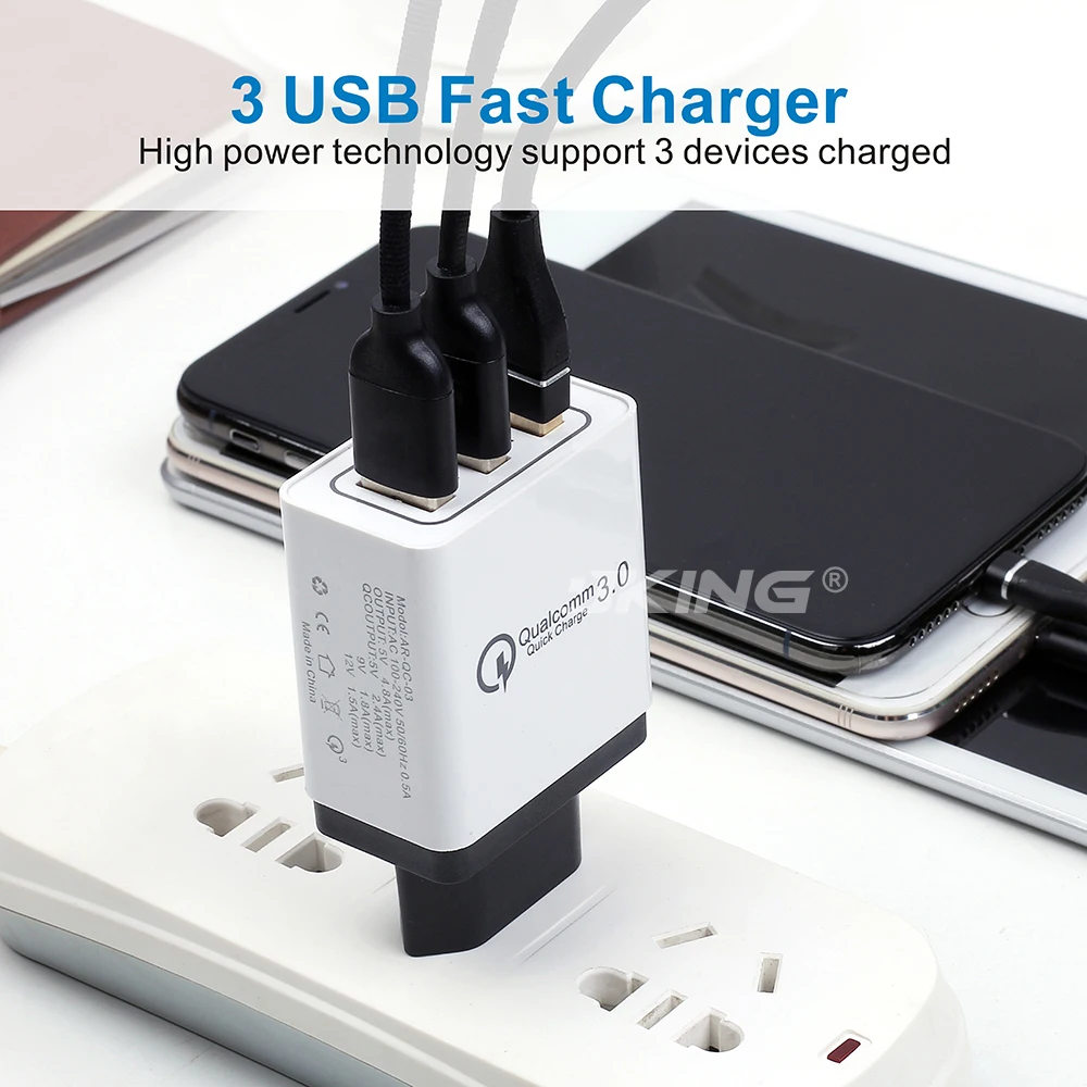 JKING 3 USB Ports Quick Charger QC 3.0 30W Phone Adapter Smart Fast Charge For iPhone 7 8 Samsung S8 | Мобильные телефоны и