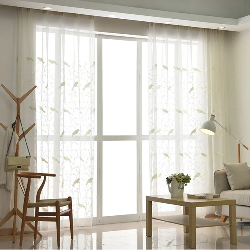 Современная птица вышитые Sheer Тюль Шторы для гостиная белая вуаль органза