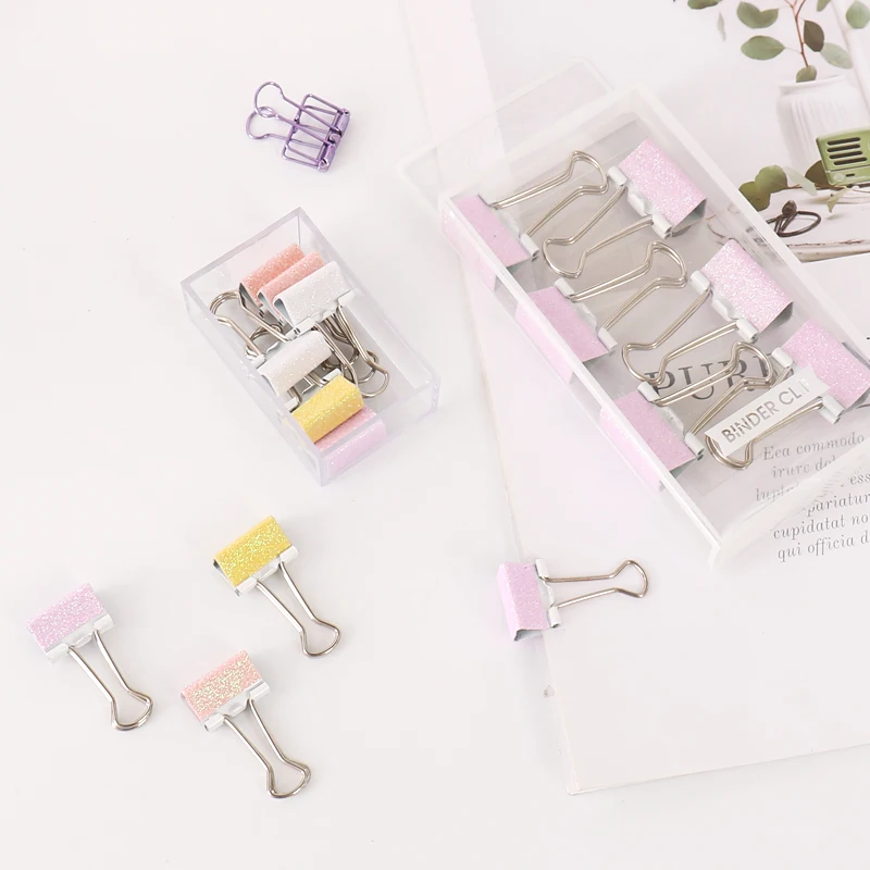 

TUTU 6PCS/LOT Metallic Glitter Colored Binder Clip Glitzy Classroom Paper Clamps Silver Medium Elliot Folder H0298